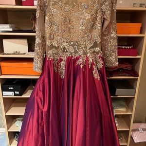 Gorgeous pearl, crystal, red silk gown